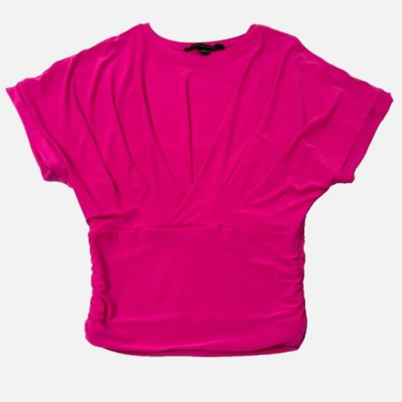 Cynthia Steffe Bright Fuschia Ruched Dolman Short Sleeve Womens Top Size Small - Picture 5 of 7